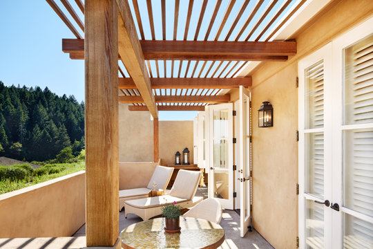 Outdoor balcony at a luxury resort in wine country