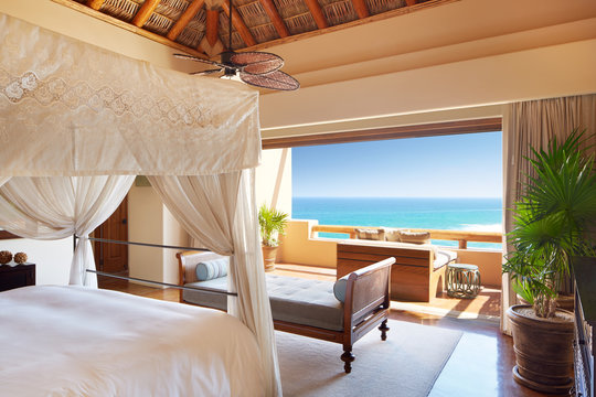 Luxury suite hotel bedroom at a resort in Mexico