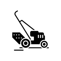 Mower black icon, concept illustration, vector flat symbol, glyph sign.