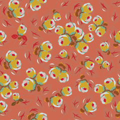 Vector orange seamless pattern background with flowers. 