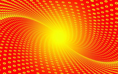 geometric symmetrical background of round elements on an orange background and glare. Vector Eps