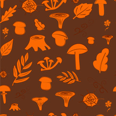 Cartoon set of mushroom. Vector illustration. Different mushroms template seamless.