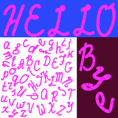 Colored striped Doodle alphabet. Hand drawn letters.