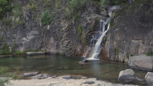 Tahiti wild waterfall in Geres national park landscape, Portugal