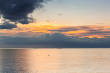 Beautiful sunrise over calm Baltic Sea in Poland