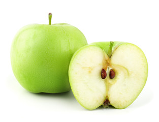 Green apple and a half isolated on a white background