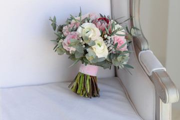 Wedding flowers, bridal bouquet closeup, close-up, selective focus, nobody, objects