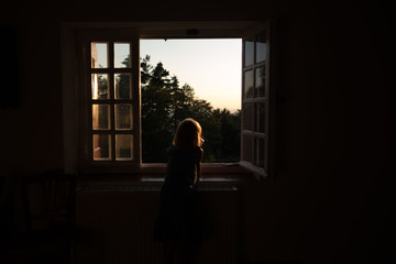 sunset in French window