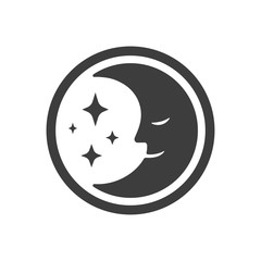 Crescent moon with sleep face vector icon