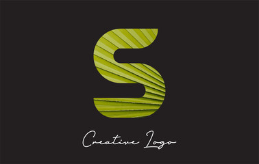 S Letter Logo with Palm Tree Leaf Pattern Design.