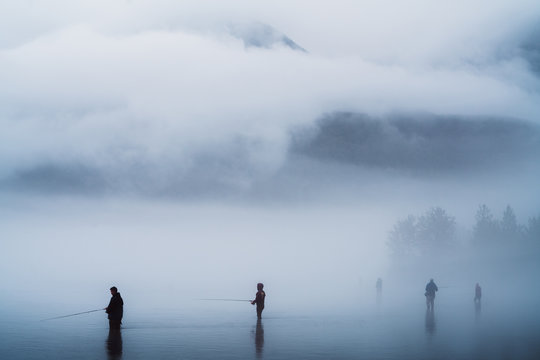 Alaskan River Fishermen Silhouettes