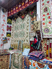 Handmade carpets. Production of silk carpets in Uzbekistan.