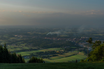 Evening over factory in Trinec town in summer hot evening