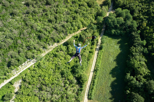 Skydiver freefalling during BASE jump
