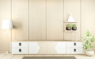 Tv cabinet in modern empty room Japanese - zen style,minimal designs. 3D rendering