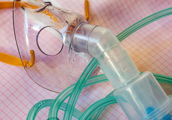 Foggy nebulizer mask for medical inhalation, bronchitis, asthma or pneumonia treatment.  