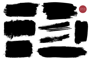 Vector set of hand drawn brush strokes, stains for backdrops. Monochrome design elements set. One color monochrome artistic hand drawn backgrounds.