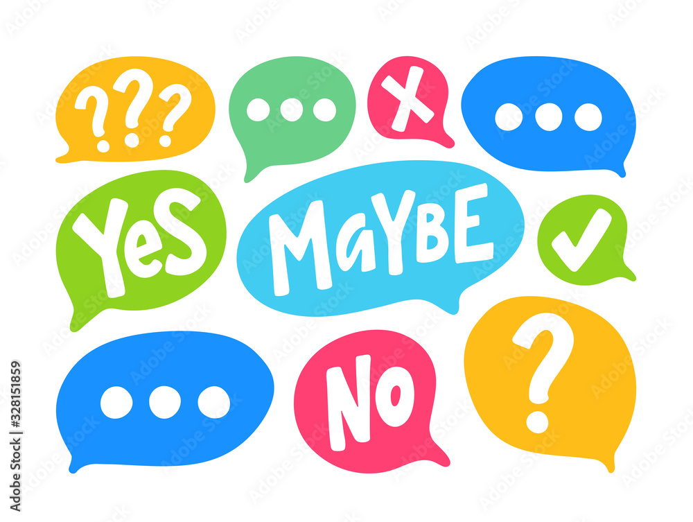Fototapete yes no maybe word text on talk shape. vector illustration speech bubble on white background. design 