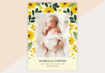 Baby Annoucement Layout with Yellow Floral Border Illustrations