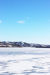 Fototapeta na wymiar winter landscape. frozen river covered with snow