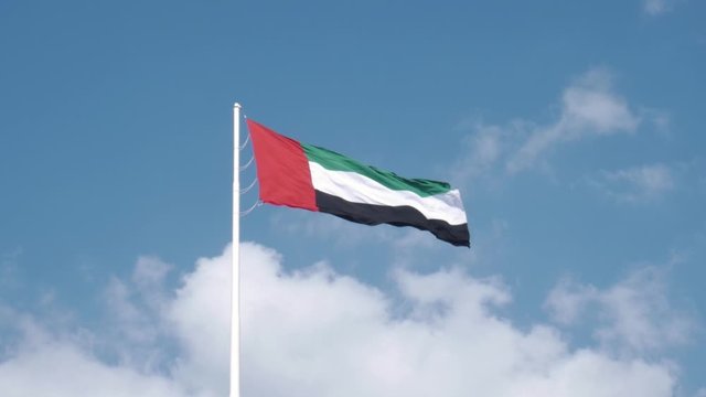UAE flag waving with strong wind with pride on a post