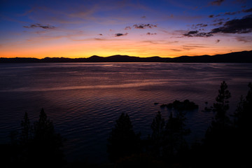 Incline Village, Nevada, USA - 8/22/2019: Beautiful sunset in Sand Harbor on Tahoe Lake