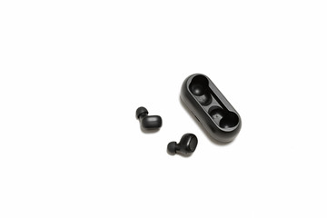 Wireless headset closeup isolated on white background.