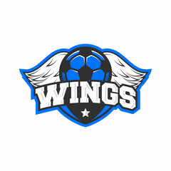 Football logo, label, badge. Soccer logo template with wings. Soccer team label, badge, emblem. Sport emblem. Vector illustration