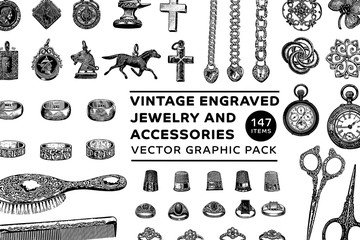 Vintage Engraved Jewelry and Accessories, Genuine Early 1900's Catalog Items - obrazy, fototapety, plakaty