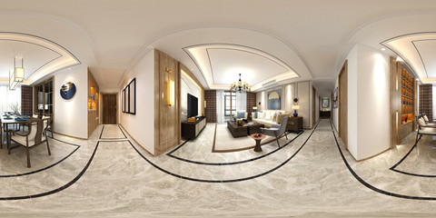3d render of modern living room, 360 degrees