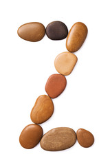 Letter Z made of marine small pebbles. Alphabet made of stones Isolated on a white background