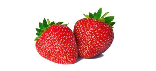 Isolated strawberries. Fresh fruits, one cut in half on white background