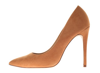 Stylish elegant shoe isolated on white. Trendy footwear