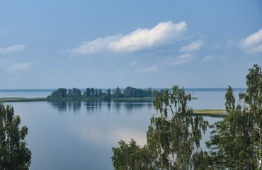 Panoramic aerial view of Narach Lake - largest lake in Belarus