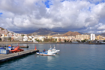 Town and port of Los Cristianos of the southern part of Tenerife in the Spanish Canary Islands