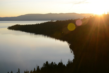 SOUTH LAKE TAHOE, CALIFORNIA, USA - AUGUST 21, 2019:  Emerald Bay on Tahoe Lake in the morning
