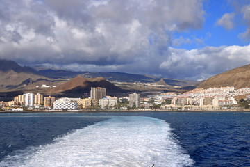 Town and port of Los Cristianos of the southern part of Tenerife in the Spanish Canary Islands