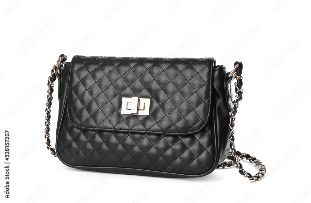 Poster Stylish black leather bag isolated on white