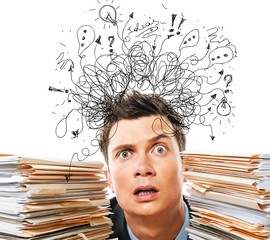 Young woman with worried stressed face.