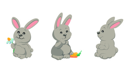 Child illustration with a cute rabbit. Vector cartoon character a hare. Easter bunny.
