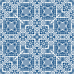 Seamless pattern in ethical style. The motif is made in the technique of pixel art.
