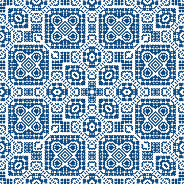 Seamless pattern in ethical style. The motif is made in the technique of pixel art.