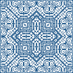Seamless pattern in ethical style. The motif is made in the technique of pixel art.