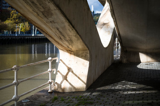 Architectural details off the Zubizuri Bridge from Bilbao Spain