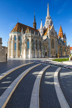Morning view of Matthias church in historic city centre of Buda.