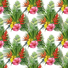 Keuken spatwand met foto Watercolor seamless floral pattern with exotic flower hand drawing decorative background. Print for textile, cloth, wallpaper, scrapbooking © Artmirei