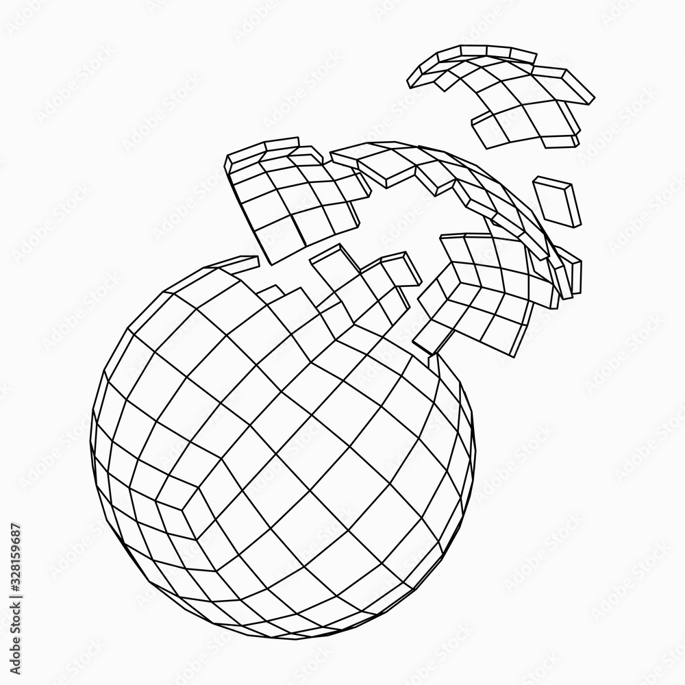 Poster abstract 3d broken sphere. vector illustration.