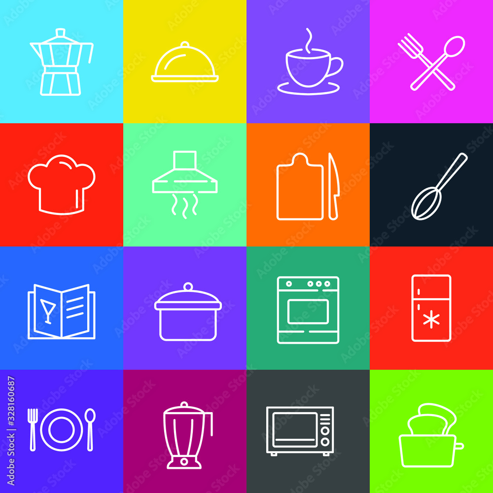 Poster kitchen set icon template color editable. kitchen pack warning symbol vector sign isolated on white 