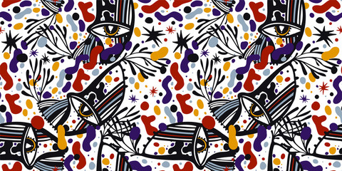 Moderne doodle psychedelische mode ogen naadloze patroon in hippie of Memphis stijl