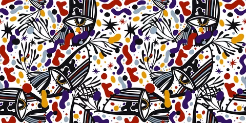 Crédence de cuisine en verre imprimé Style Memphis Modèle sans couture d& 39 yeux de mode psychédélique moderne doodle dans le style hippie ou Memphis